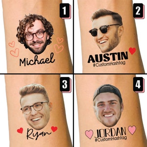 Bachelorette tattoos, Bachelorette party tattoos, Groom face, custom tattoo, face tattoo, picture tattoo, Bride tattoo, party favors groom image 2