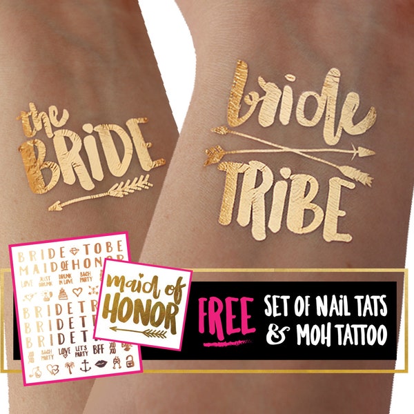 Bride Tribe Tattoos for Bachelorette parties - gold flash tats / hen party / hen night / bride / team bride / girl tribe tattoo