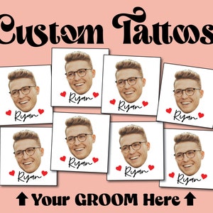 Custom personalized bachelorette party favor photo temporary tattoos, Groom face tattoos, party tattoos, groom tattoo, bachelorette favors image 8