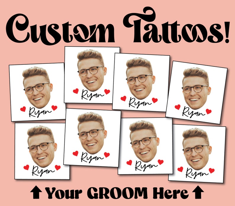 Custom personalized bachelorette party favor photo temporary tattoos, Groom face tattoos, party tattoos, groom tattoo, bachelorette favors image 8