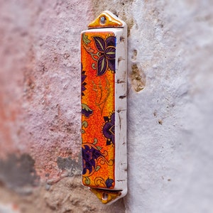 Rectangular Ceramic Mezuzah Case with Gold &#39;ש&#39;, Housewarming Gift, Door decoration, Wall Hanging