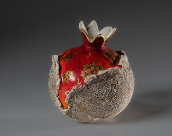 Pomegranate Growing From Rough Stone Peel. One Of A Kind