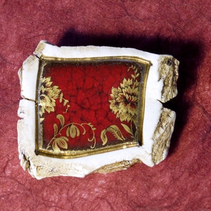 Keramik Rotes Bild Unikat Handgemachte Brosche Anstecknadel