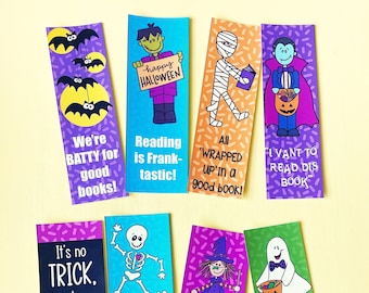 ¡Paquete de marcapáginas de CLASE 30! Marcapáginas plastificado de Halloween para niños