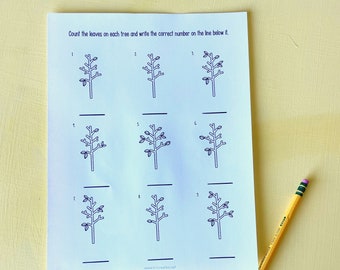 Actividad/hoja de trabajo para niños: contar las hojas en otoño