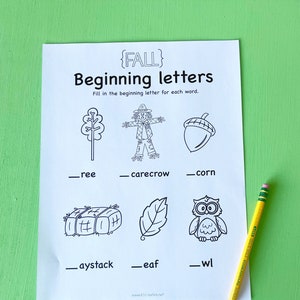 Fall beginning sounds kid activity/worksheet