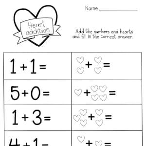 Matemáticas simples del Día de San Valentín imprimibles