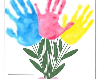 Mother’s Day kid hand print bouquet card printable