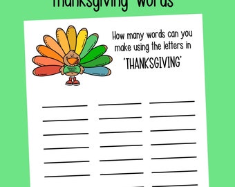 Thanksgiving words- How many words can you make printable