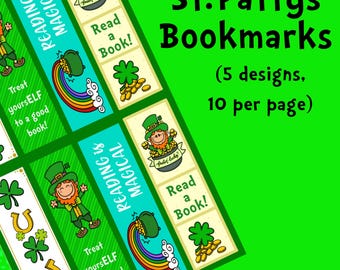 St patricks day bookmarks, digital download, reading, party