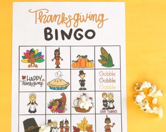 Thanksgiving Bingo Game: Set of 5 Cards