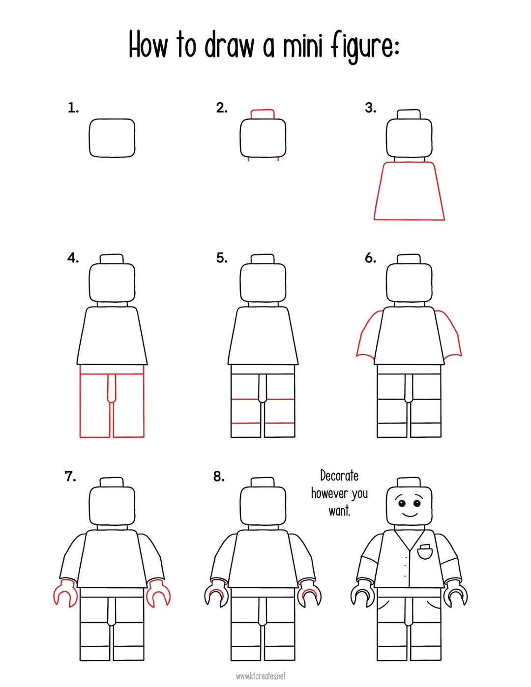 How to Draw a Brick Guy/figure Printable. Kid Printables Etsy
