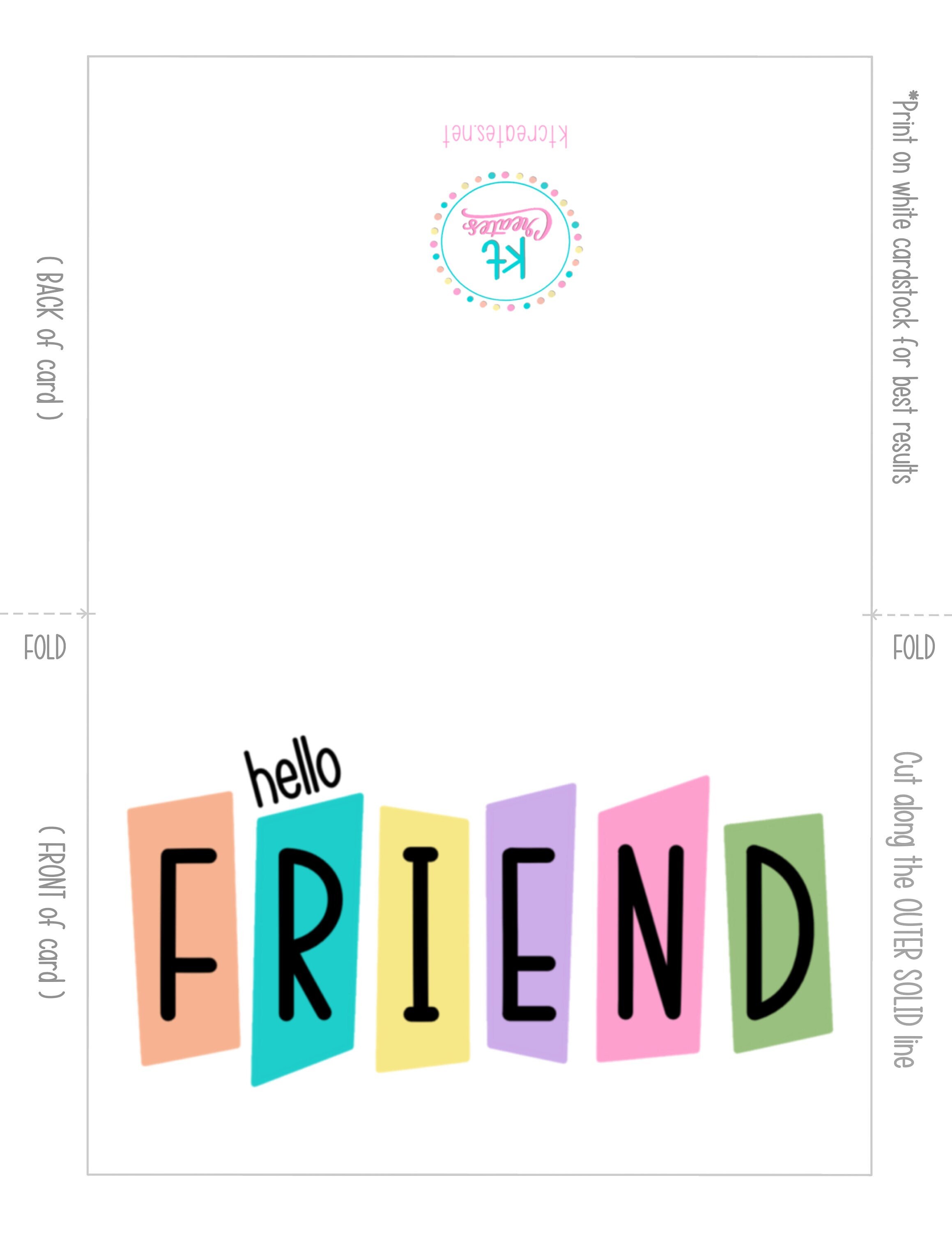Greeting Card Printable- 5x7 “hello Friend” - Etsy