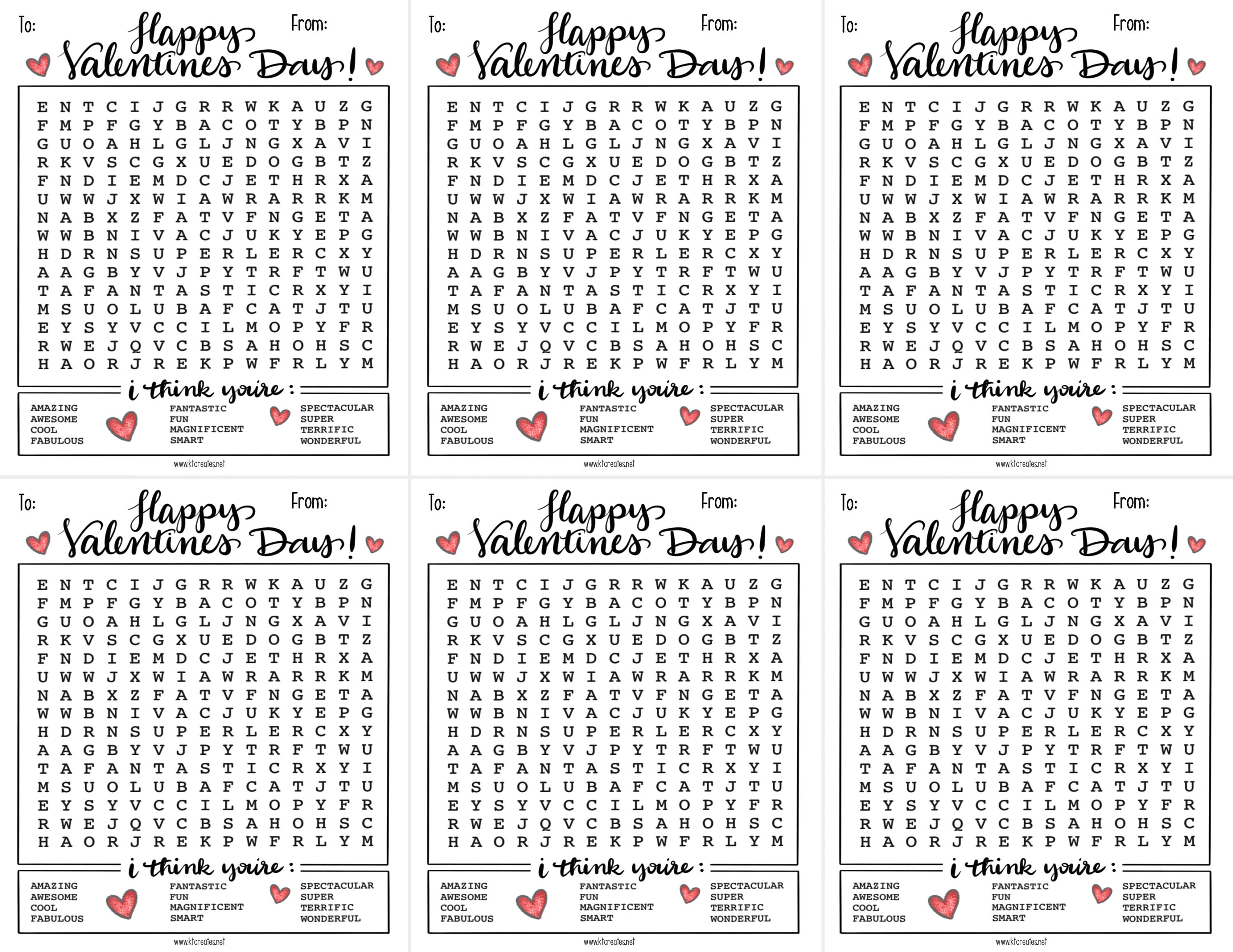 Valentine’s Day Printable Mini Word Search Valentines- 6 per Page - Etsy