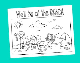 Página para colorear de una escena de playa de verano