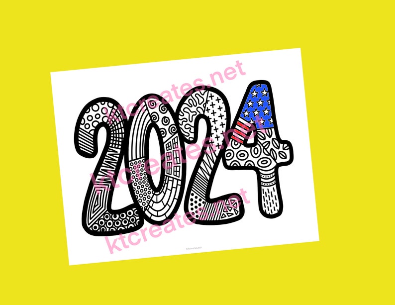 New Year 2024 Mandala Zentangle Coloring Page Etsy