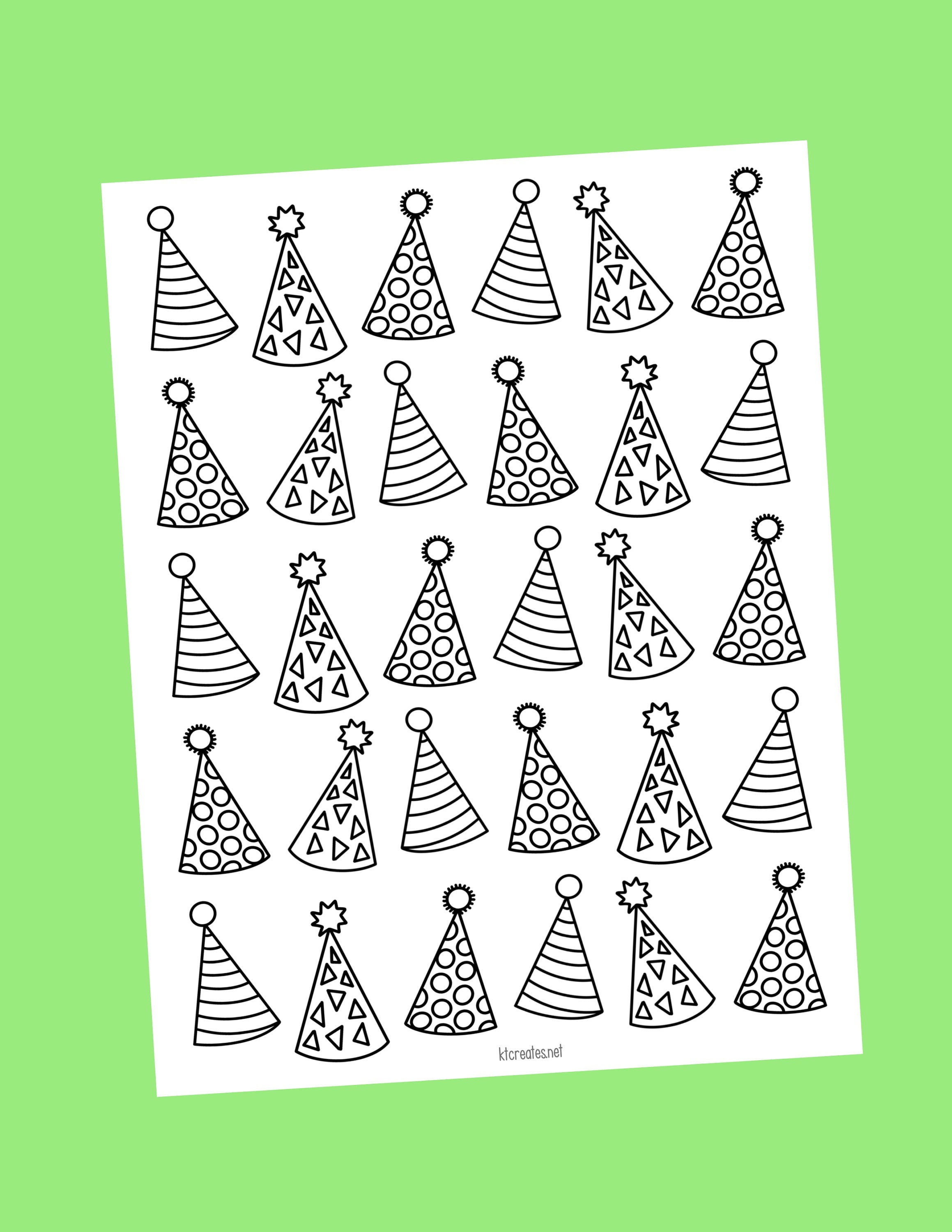 Party Hats Coloring Page Etsy