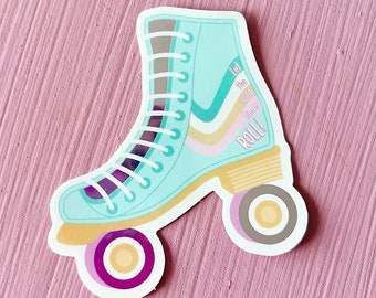 Roller skate glossy, mirror effect vinyl sticker, retro stickers