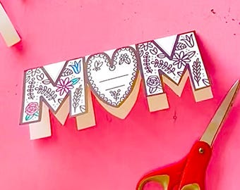 Printable Mother's Day Coloring Card: Floral MOM Design (Digital Download)