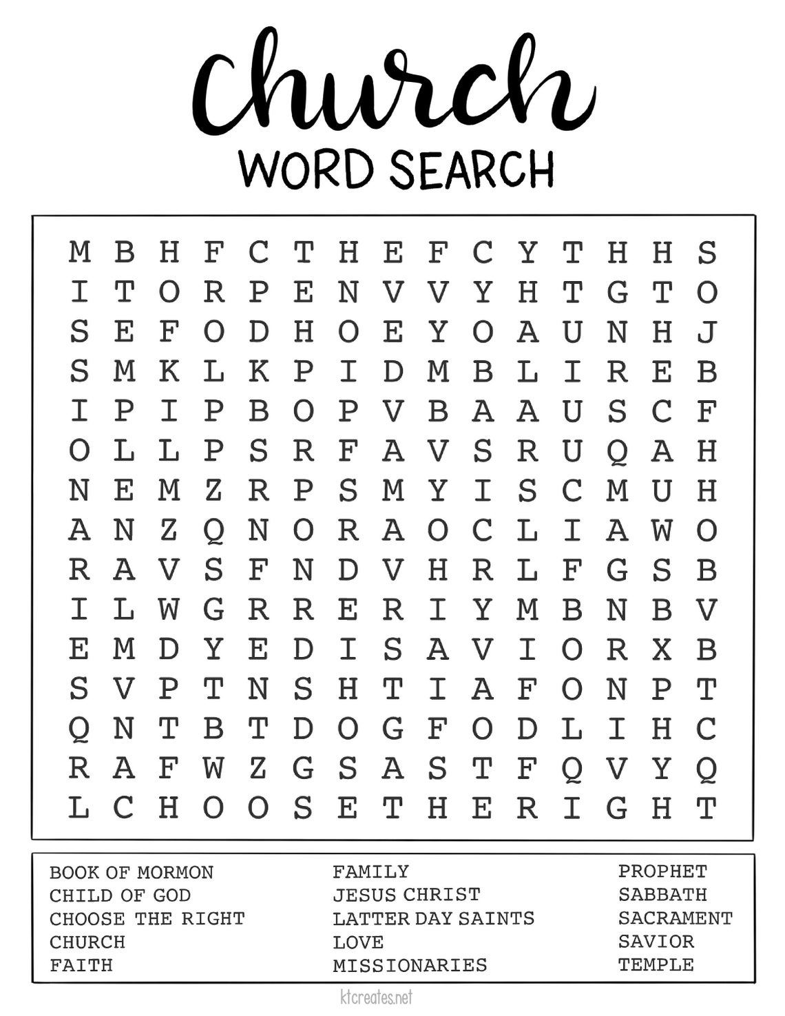 Church word search etsy