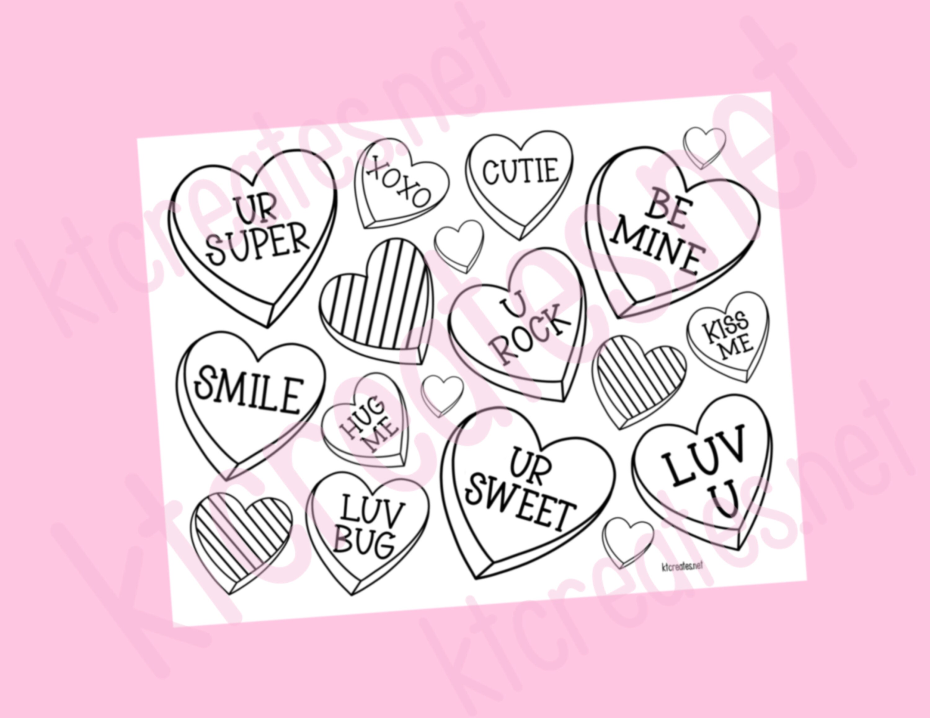 Valentines Day Candy Hearts Coloring Page, Candy Hearts, Valentines