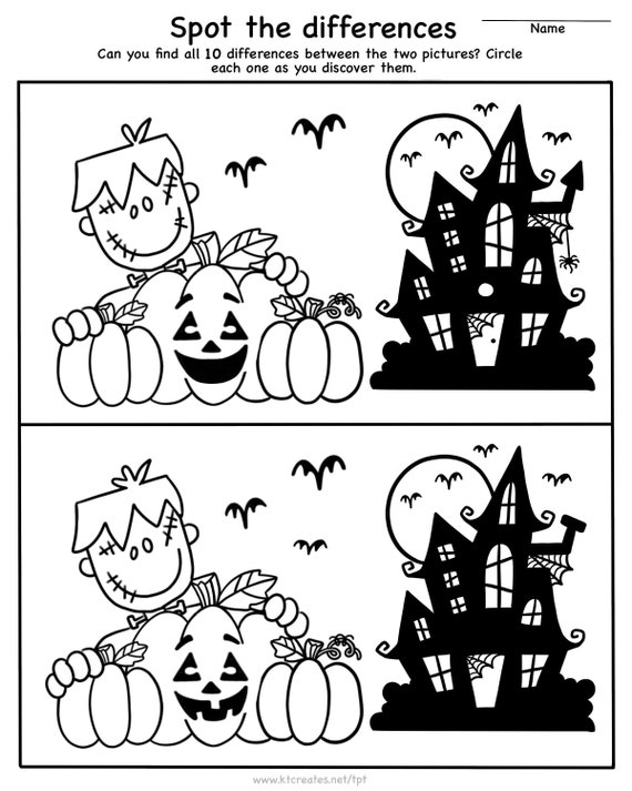 Halloween Spot The Differences Activity Page Etsy