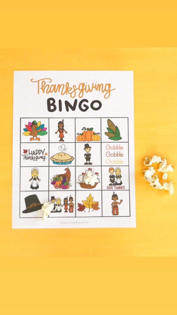 Thanksgiving Bingo Game: Set of 5 Cards