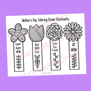 Mother’s Day coloring flower bookmarks