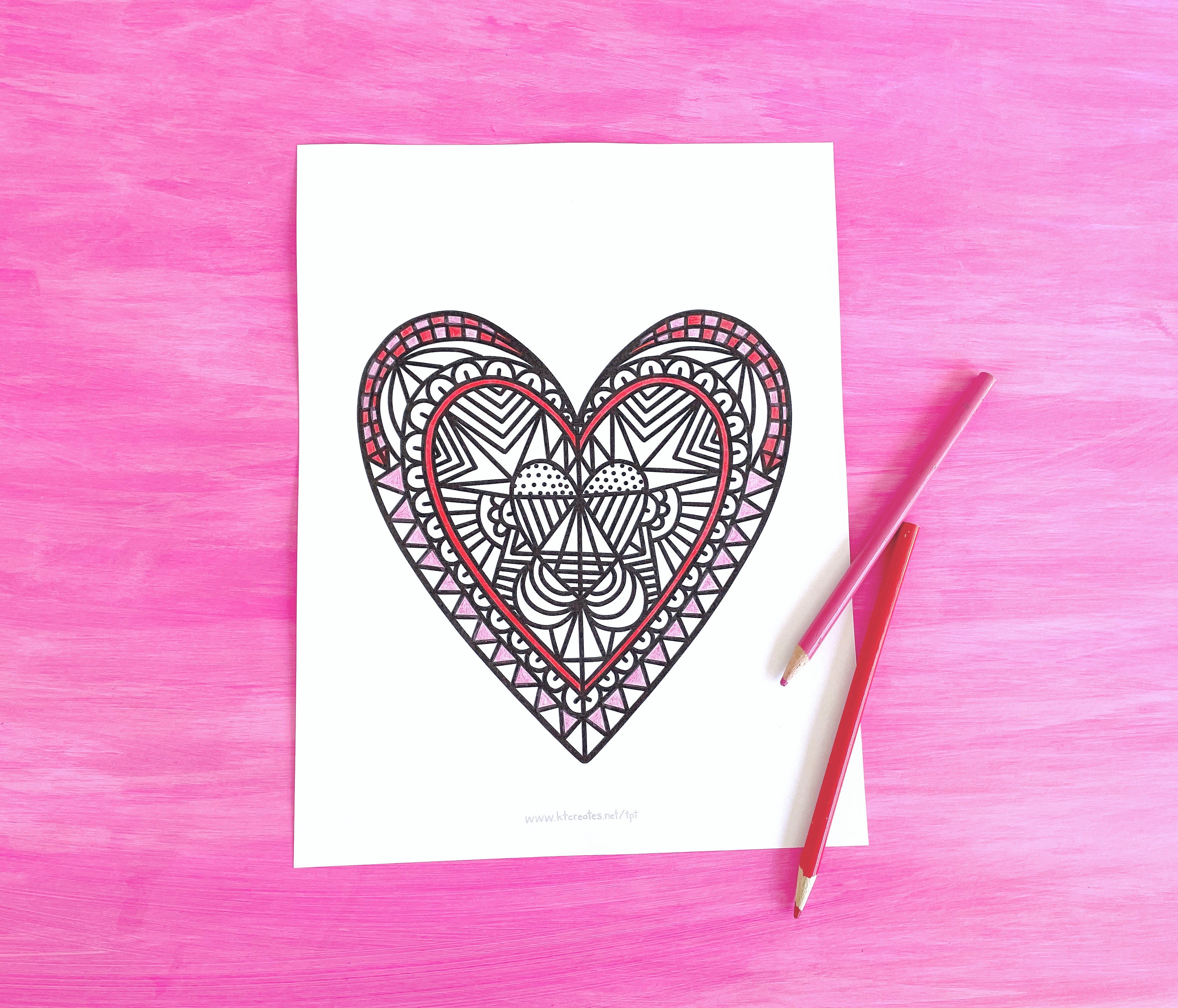 Download Valentines Day Heart Mandala Coloring Page | Etsy