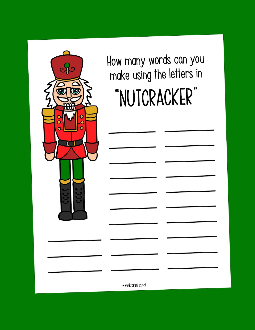 Nutcracker Wordplay, How Many Words From Nutcracker Activity, Christmas