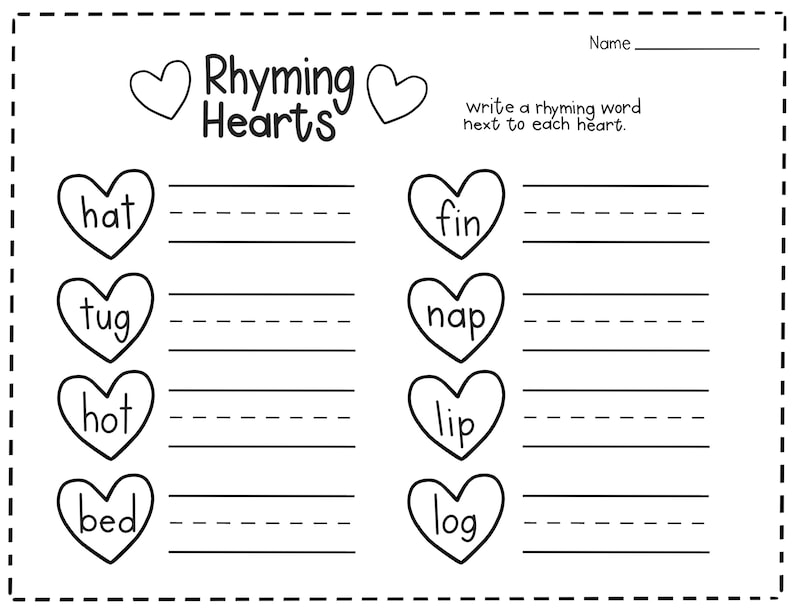 Valentine’s Day Rhyming Hearts Printable - Etsy