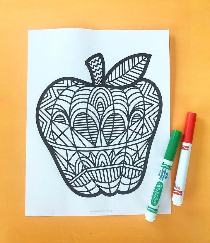 Apple Mandala Coloring Page - Etsy