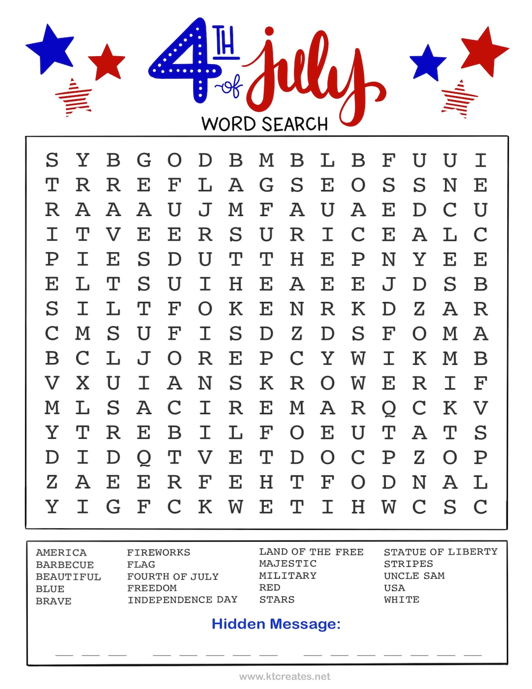 4th of July Word Search - Etsy