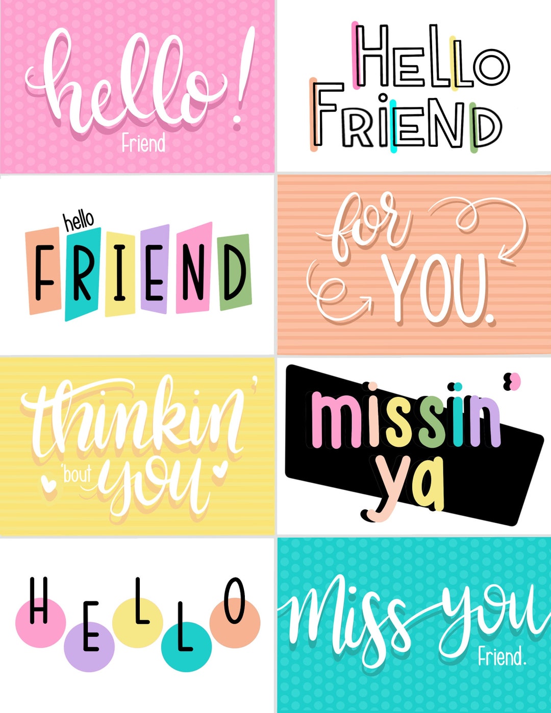 Hello Friend Rounds Hello Friend Printable Cards and Tags-8 Different Designs! - Etsy