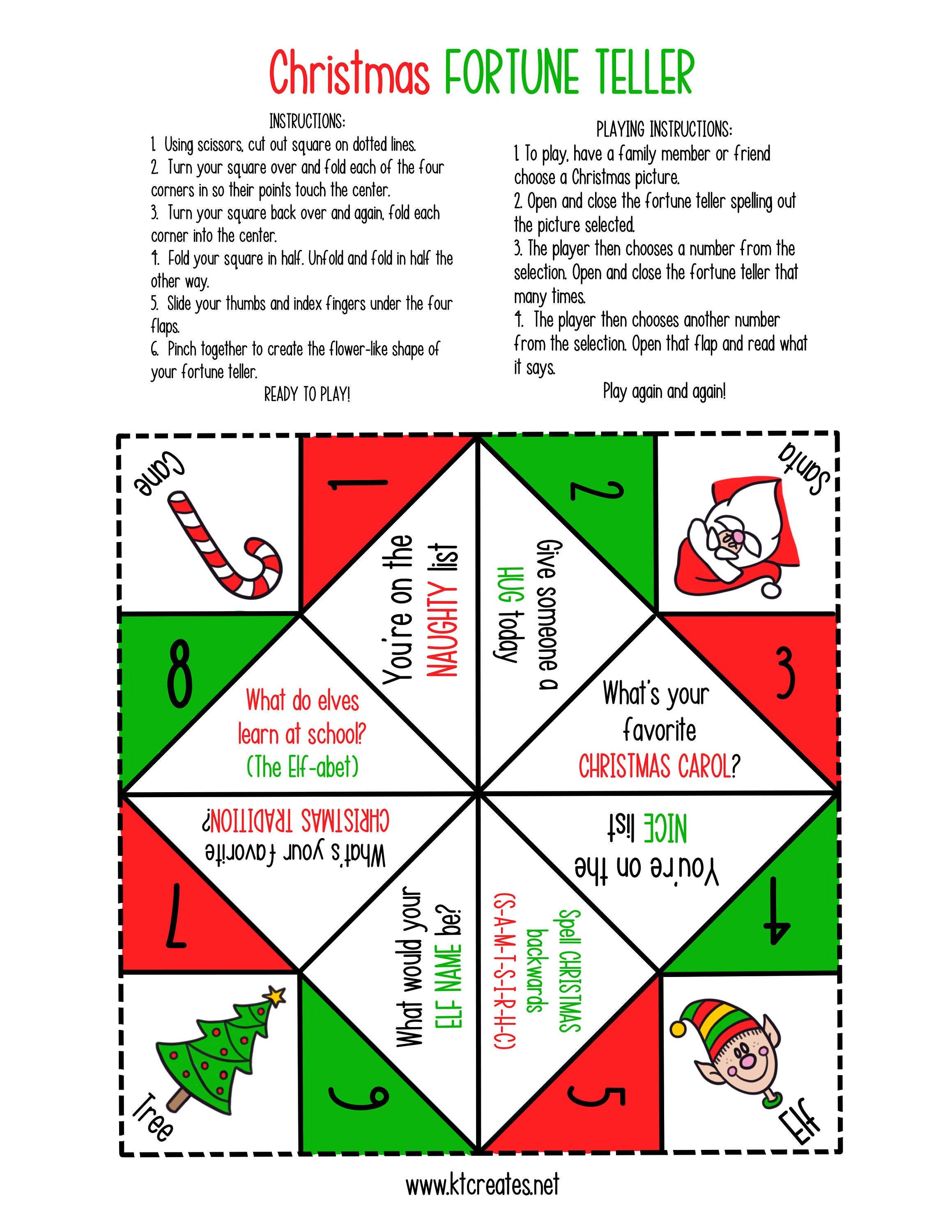 Free Christmas Fortune Teller Printables