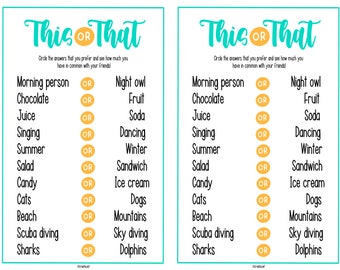 This or That get to know you back to school activity game printable