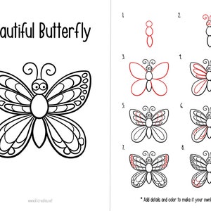 Spring- step by step, how to draw a butterfly