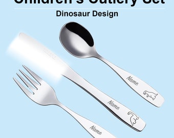 Personalised Engraved Exzact Dinosaur Children's Cutlery Set | Stainless Steel | Set of 3