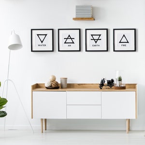 Alchemy Symbols Print Set, Wiccan Decor, Four Elements Wall Art, Wicca Wall Art, Air Symbol, Fire Symbol, Earth Symbol, Minimalist Print Set