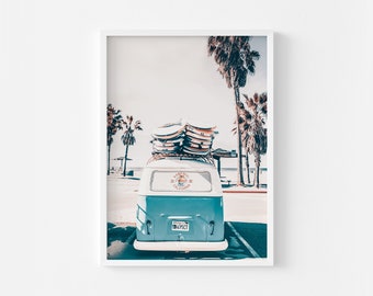 Surf Van Wall Art Imprimable | Rétro VW Bus Californie Affiche Imprimer | Art mural d’été de Venice Beach | Beach Dorm Room Decor Téléchargement instantané