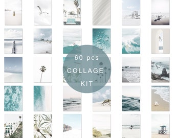 Coastal Collage Kit, 5x7 Pastel Beach Collage Kit, Instant Download, Coastal Collage Kit, 60pcs Collage Set