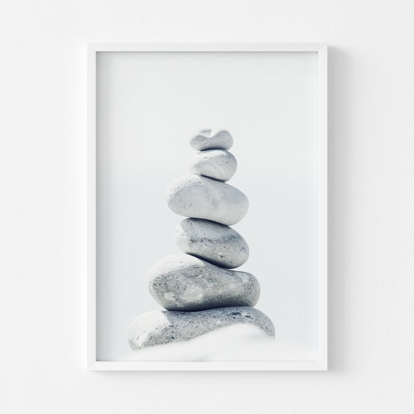 Beach Pebbles Photo | Balance Pastel Blue Print | Stacked Rocks Printable Zen Art | Instant DOWNLOAD Wall Art | #C131