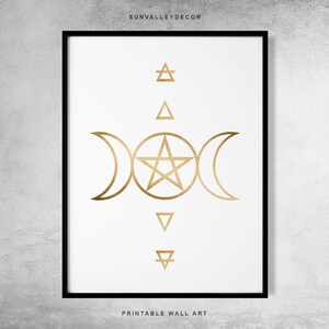 Triple Goddess Print, Golden Triple Goddess, Wiccan Decor, Alchemy Symbols, Wicca Wall Art ...