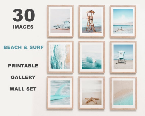 Printable Beach Wall Art Set of 30 Prints Pastel Blue Coastal - Etsy