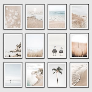Neutral Beach and Coastal Nature Set Of 12 Prints, Digital Download Beige Gallery Wall Set Landscape Art Set Coastal Wall Decor, Boho Home