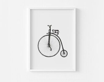 Bicycle Wall Art - Minimalist DIGITAL Download Print - Vintage Bicycle Wall Decor - Black and White Minimal Illustration