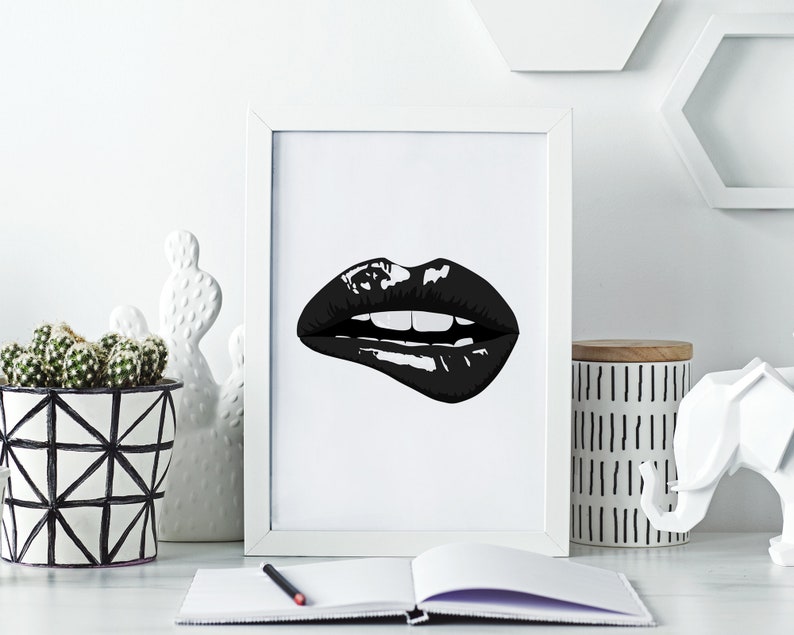Fashion Wall Art Lips Print Black and White Print Lips Wall Etsy