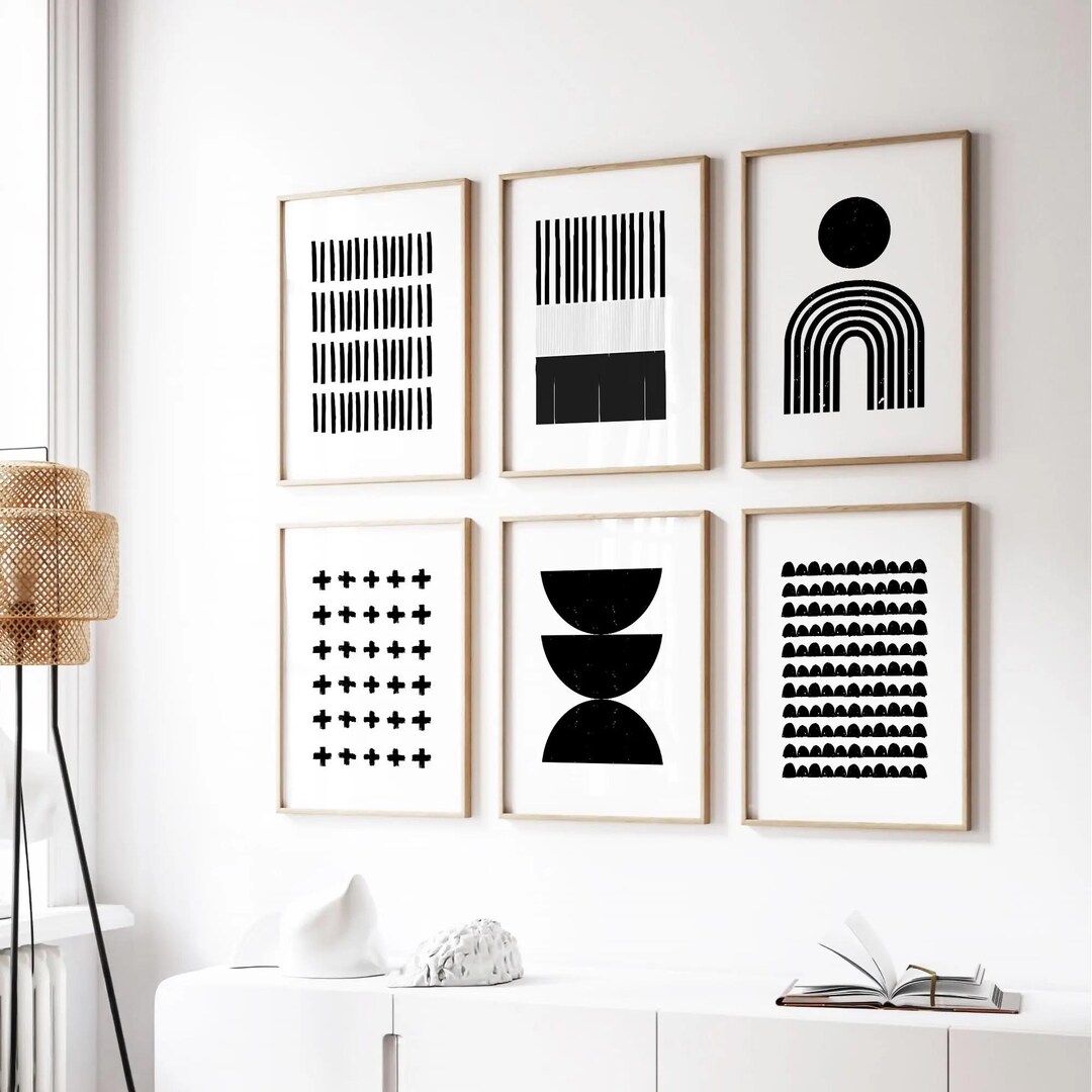 Minimalist Wall Art Set: Black & White Geometric Scandinavian Prints ...