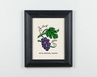 Wild Mustang Grapes Original Block Print | Limited Edition | Grapevine | Linocut | Illustration | 8x10