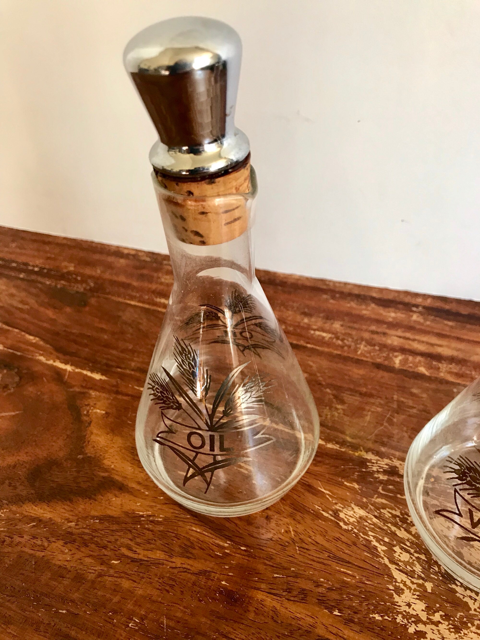 Vintage Oil and Vinegar Glass Decanter Set Oil Jar Vinegar Jar Etsy